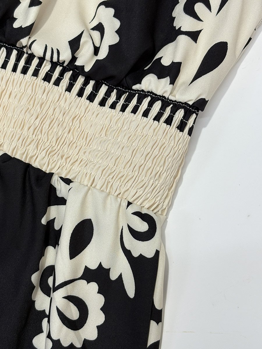 Women Black Graphic Print Elastic Waist Maxi Dress
