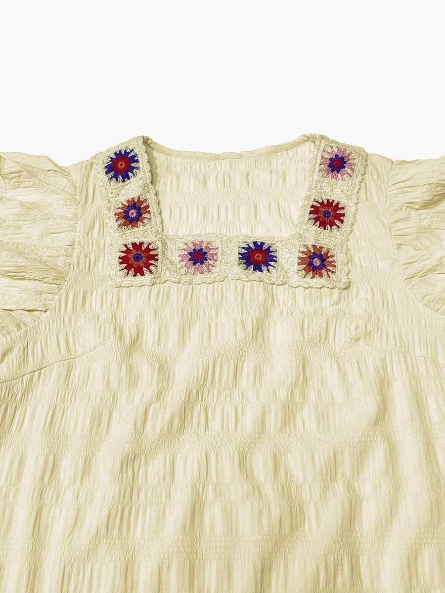 Women Beige Texture Embroidered Top