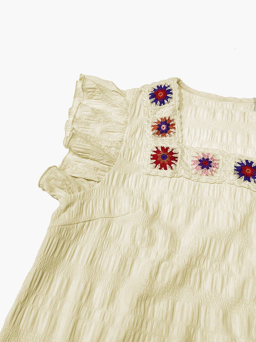 Women Beige Texture Embroidered Top