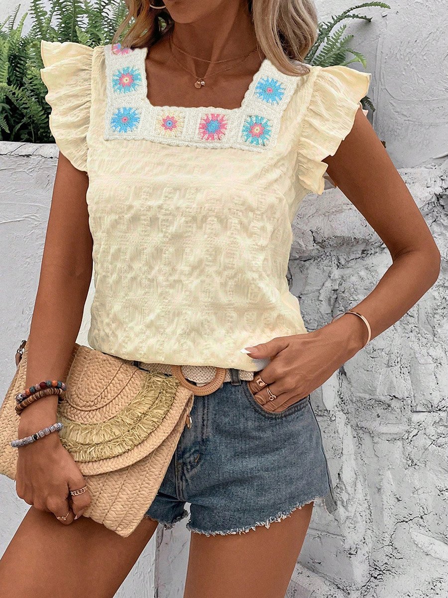 Women Beige Texture Embroidered Top
