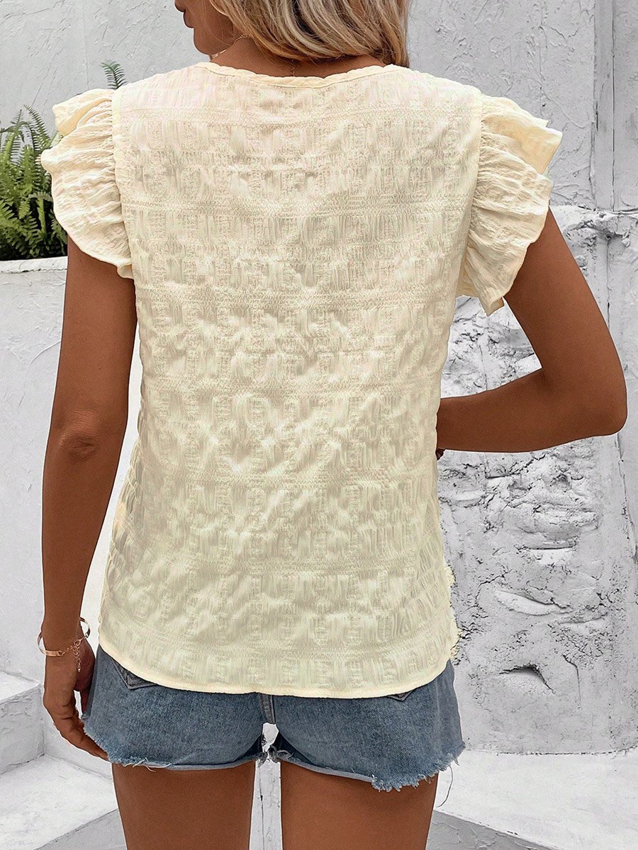 Women Beige Texture Embroidered Top