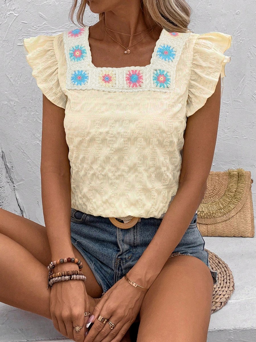 Women Beige Texture Embroidered Top