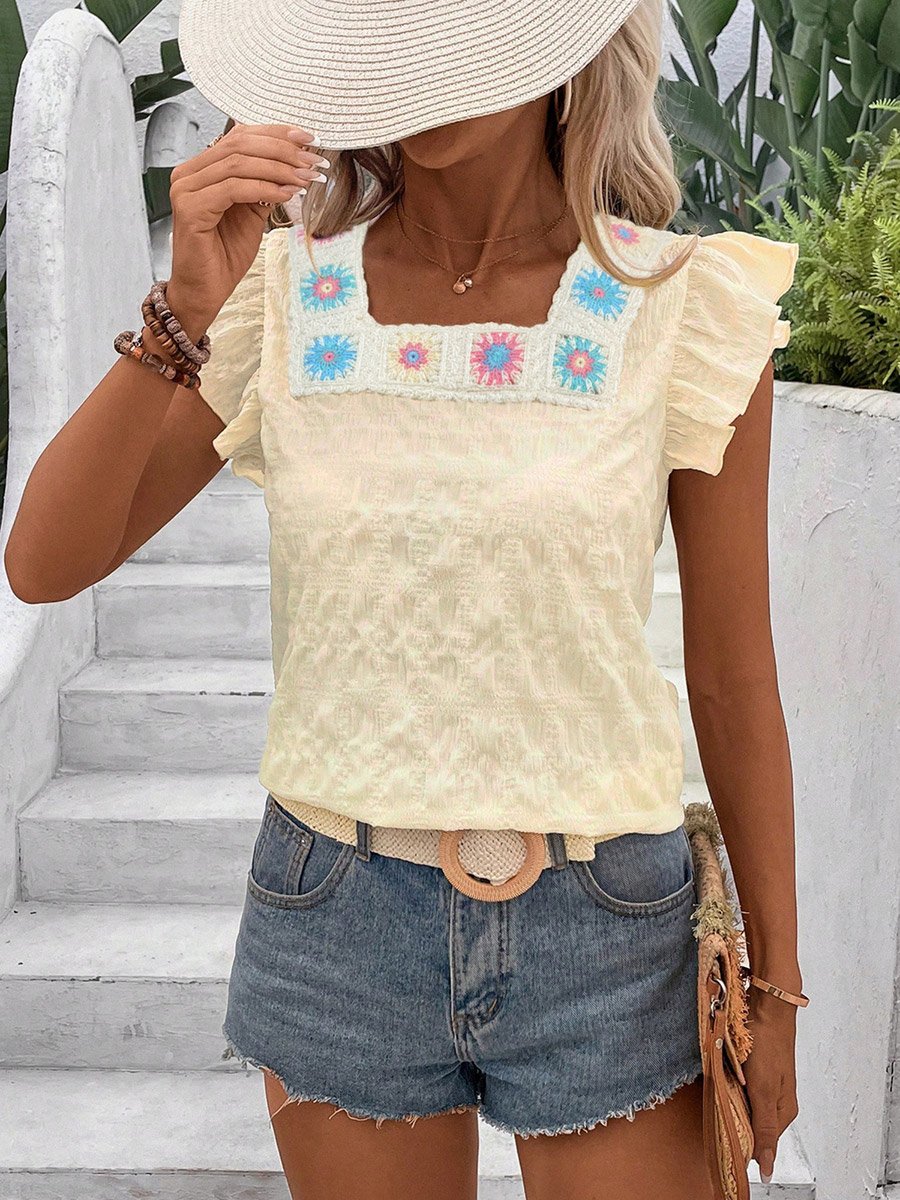 Women Beige Texture Embroidered Top