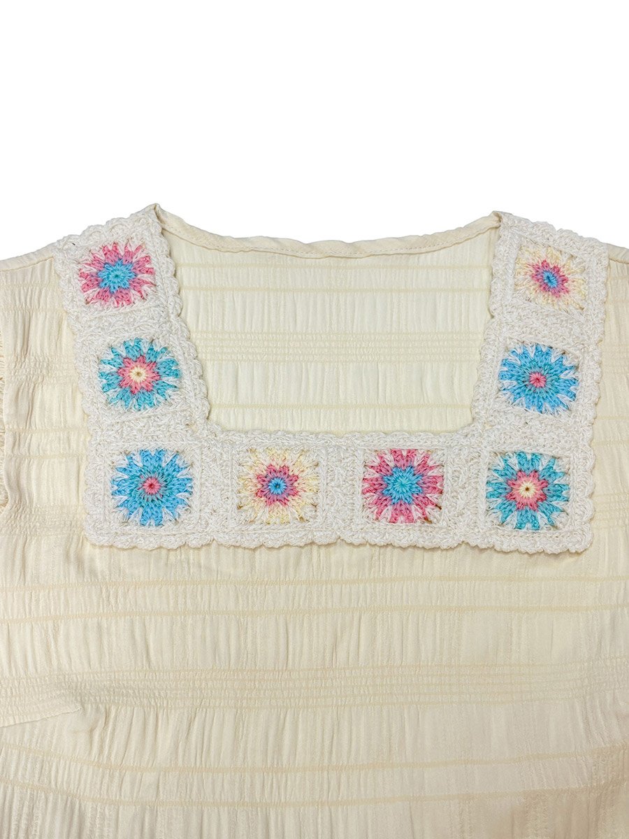 Women Beige Texture Embroidered Top