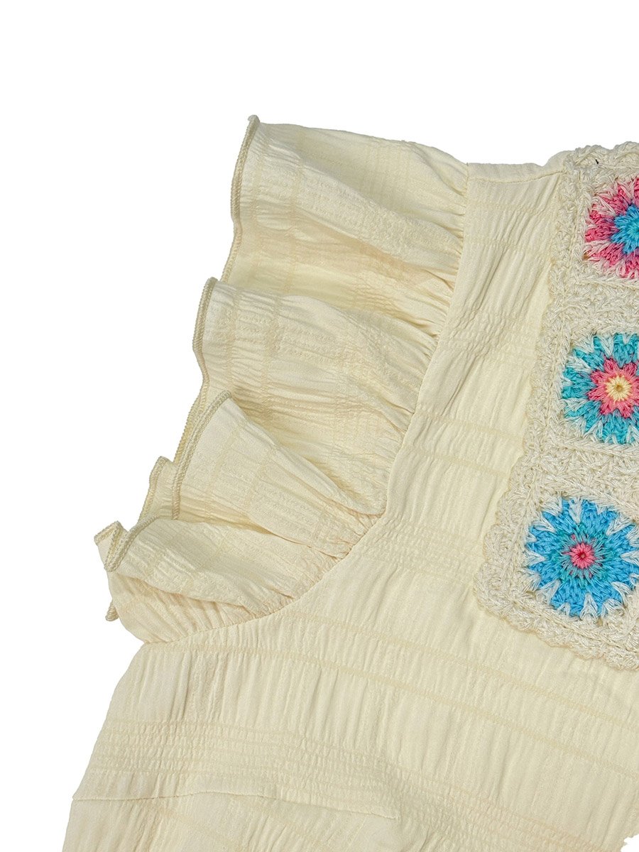 Women Beige Texture Embroidered Top