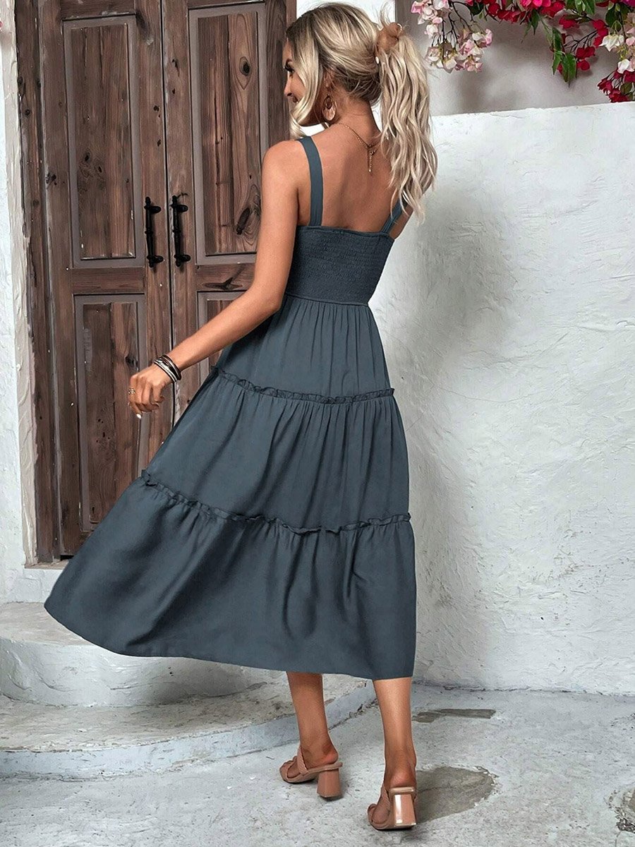 knee length dresses for ladies Strappy Tiered Midi Dress main image 0