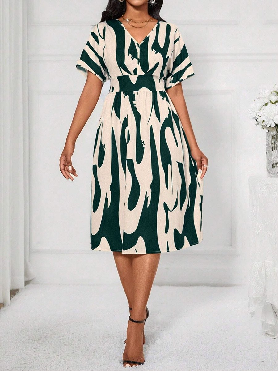 Women Green Printed Knee-Length Dress