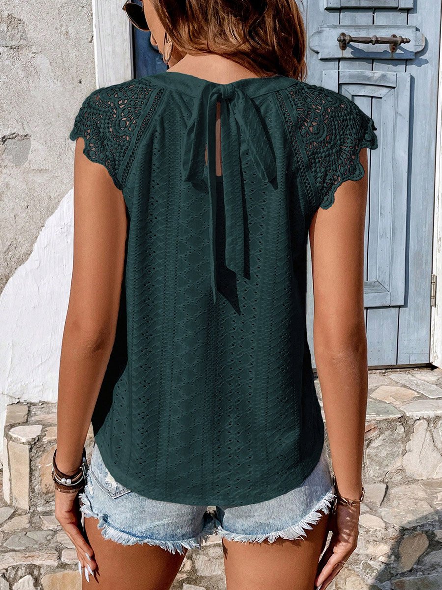 Women Dark Green Lace Detail Top