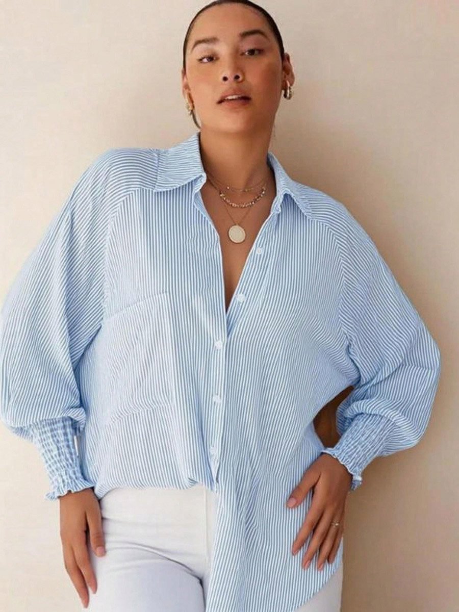Blue Striped Pocket Detail Long Sleeve Shirt