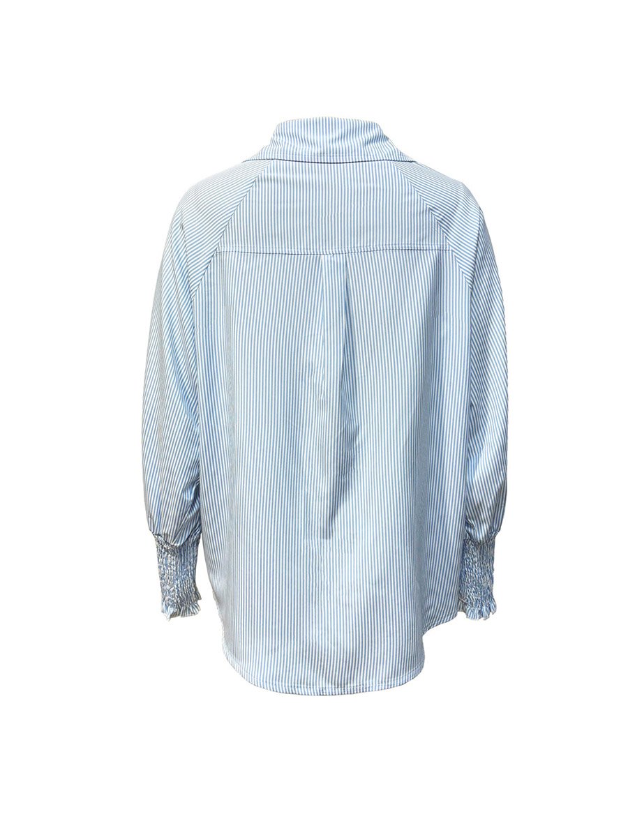 Blue Striped Pocket Detail Long Sleeve Shirt