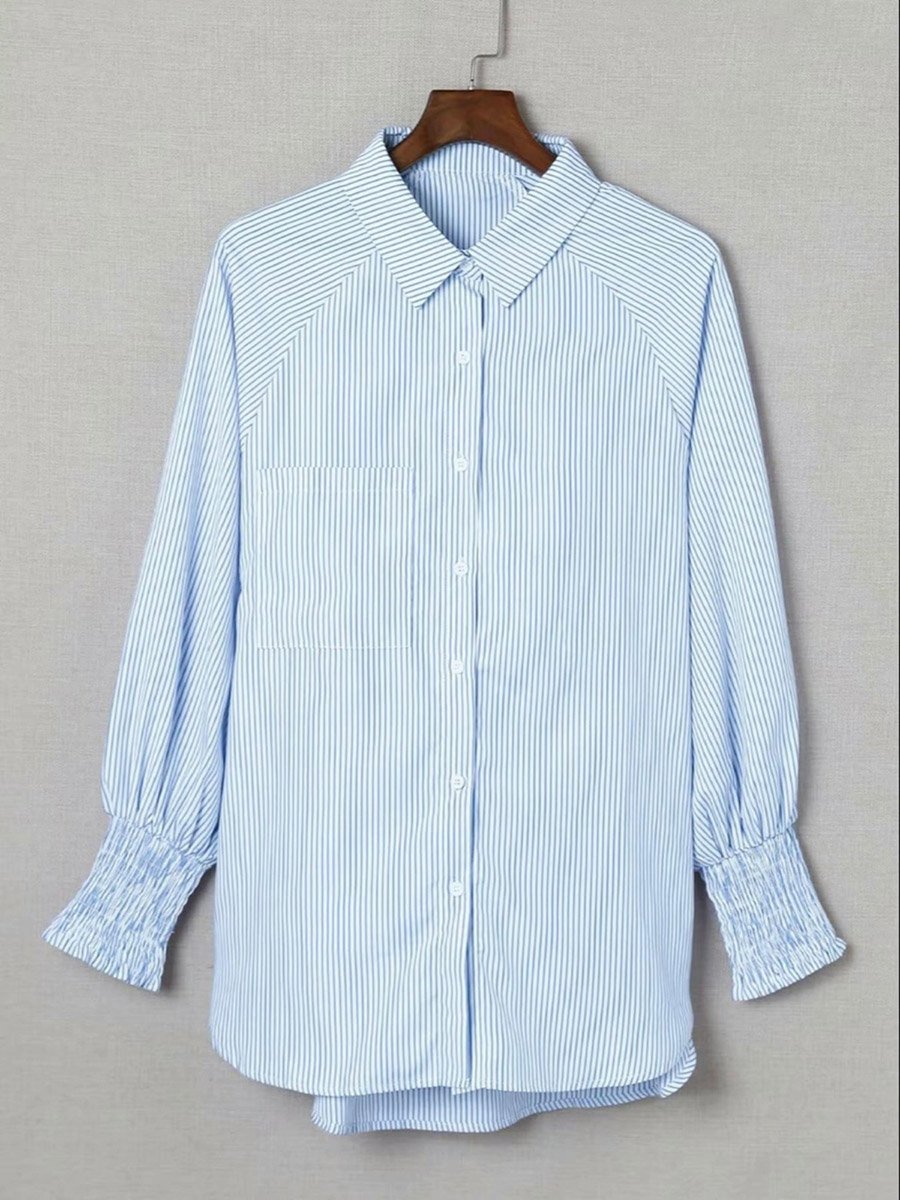 Blue Striped Pocket Detail Long Sleeve Shirt