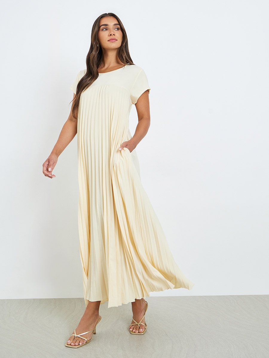 chinese dress ladies Cream Polka Dot Pleated Mesh Overlay Maternity Maxi Dress – PinkBlush