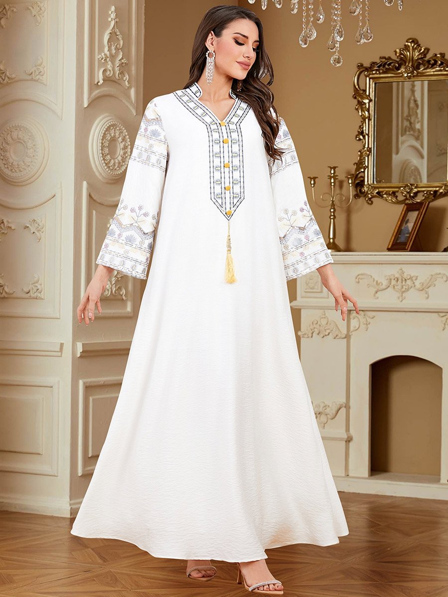 Women White Embroidered A-Line Jalabiya