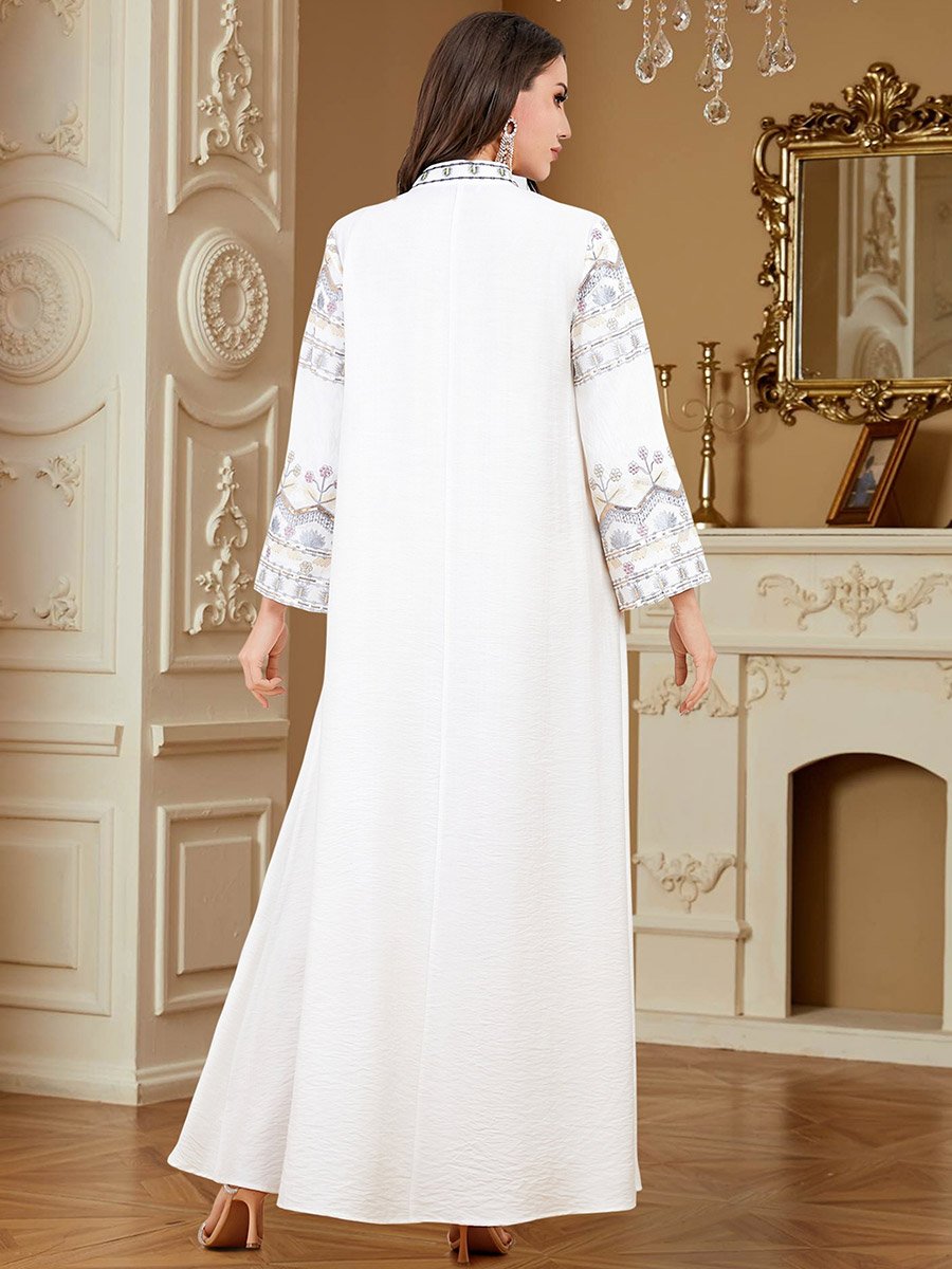 Women White Embroidered A-Line Jalabiya