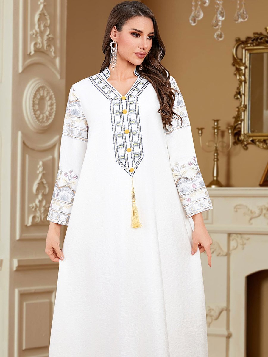 Women White Embroidered A-Line Jalabiya
