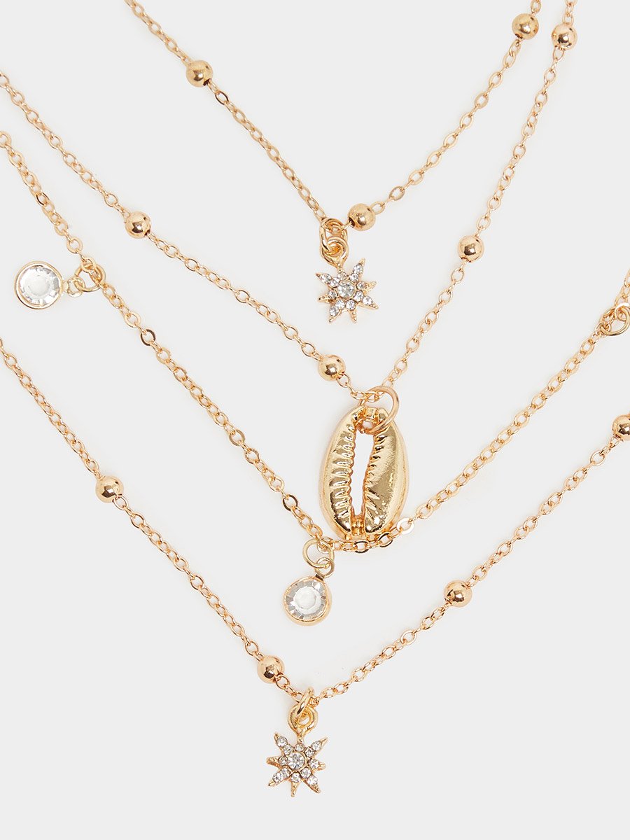 Layered Chain Necklace with Charms