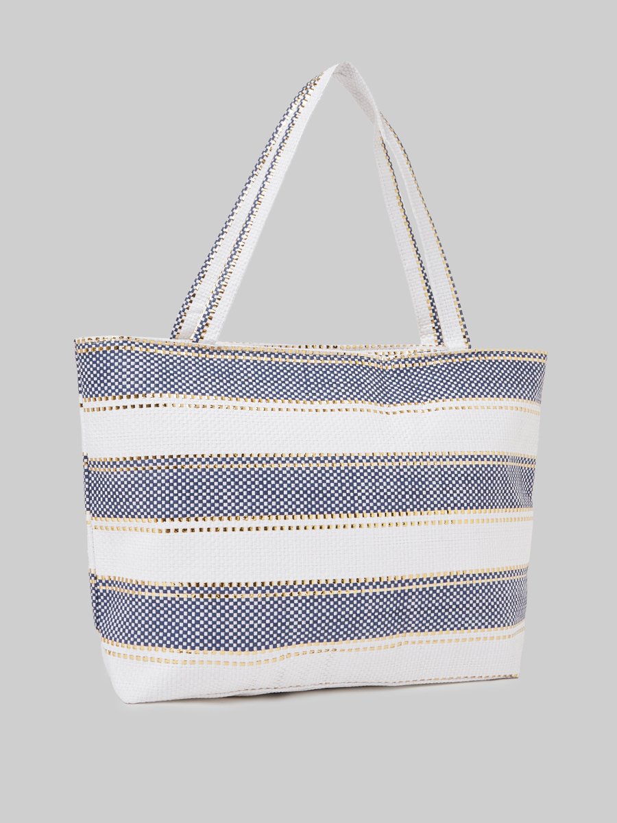 Striped Woven Beach Tote Bag