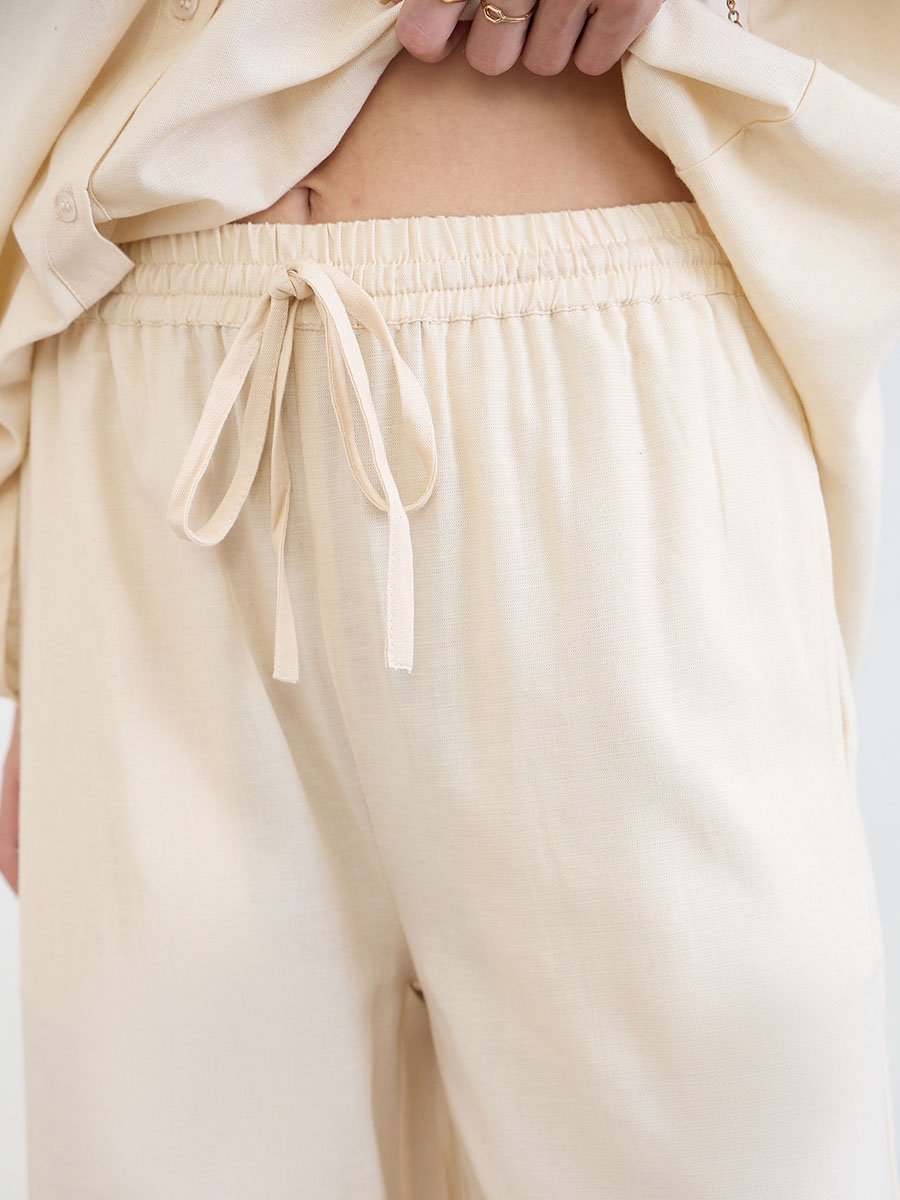 Cream Oversized Cotton Linen Shirt and Pants Co-ord Set