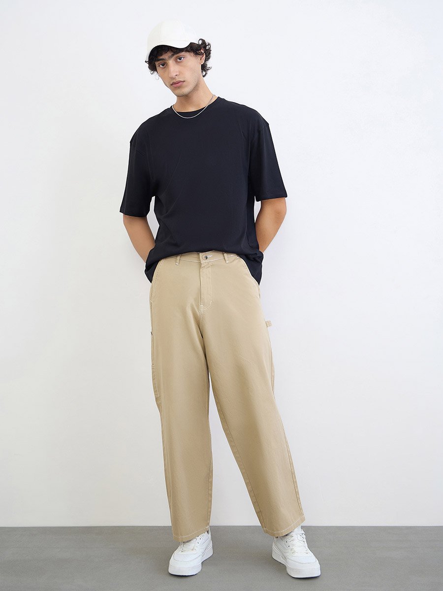 Men Heavyweight Woven Baggy Pants