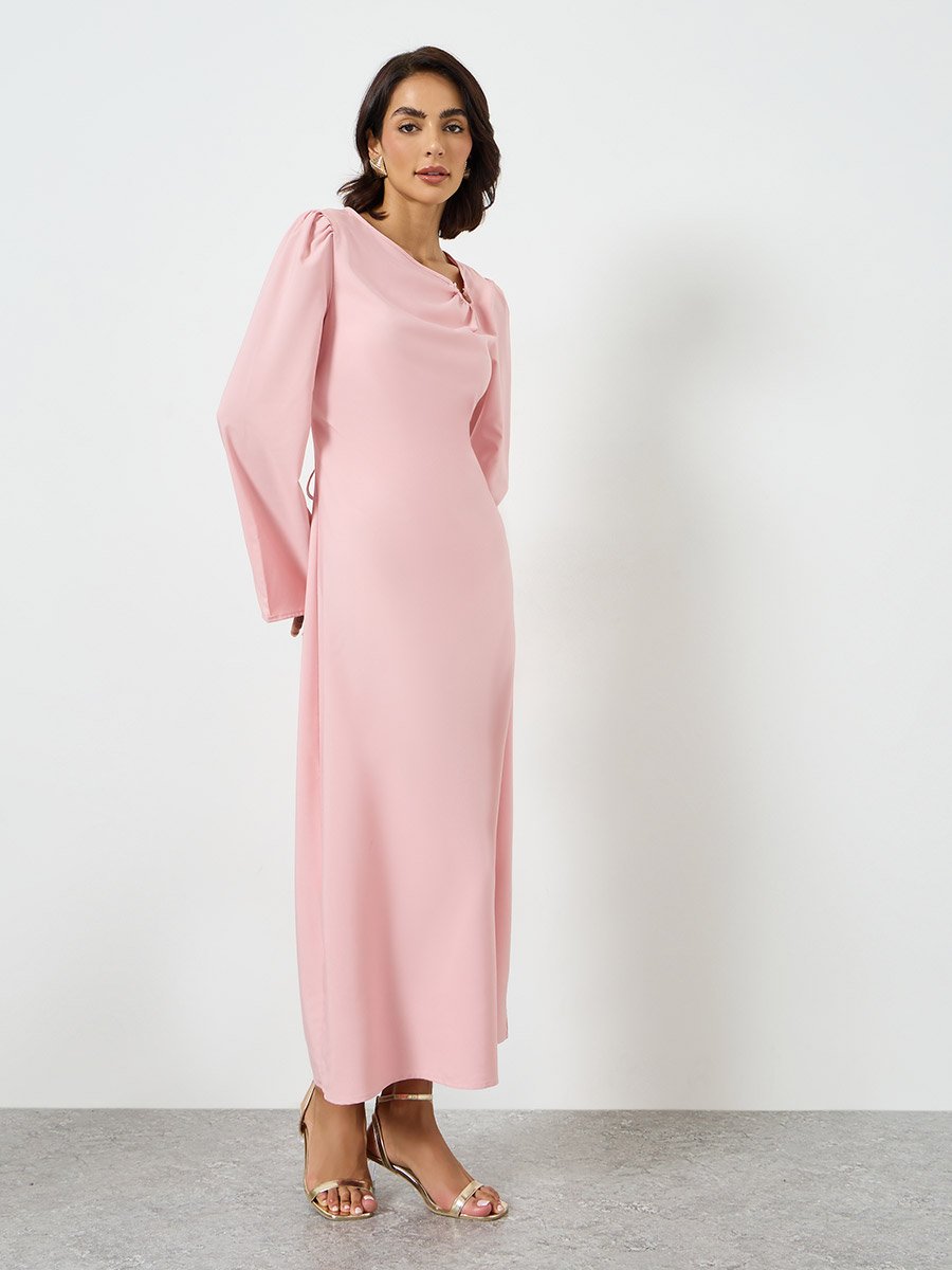 Pink Asymmetric Neck Shift Maxi Dress