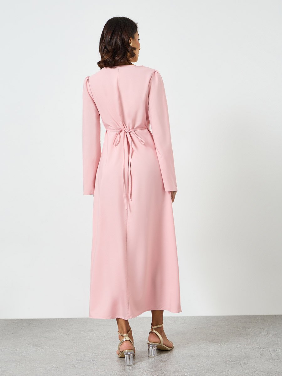 Pink Asymmetric Neck Shift Maxi Dress