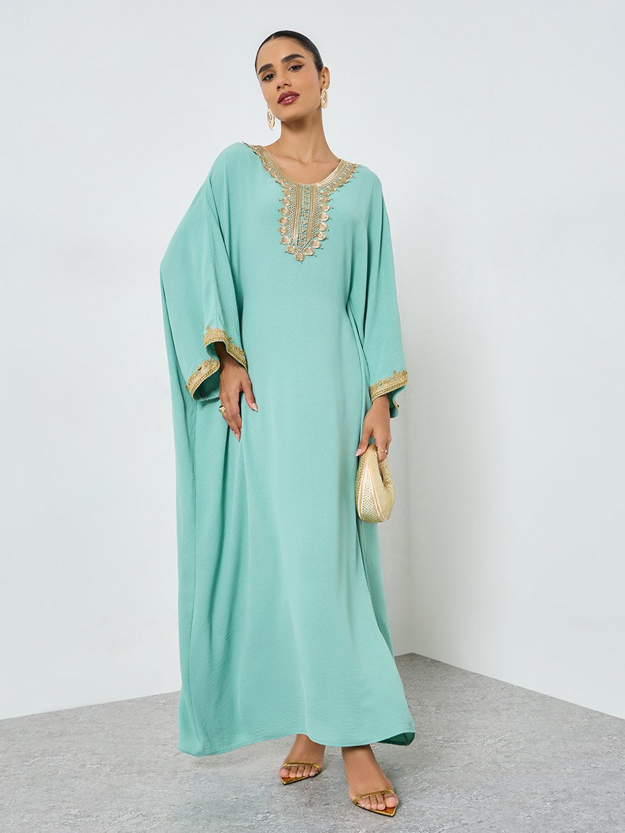 Light Blue Embroidered Lace Kaftan