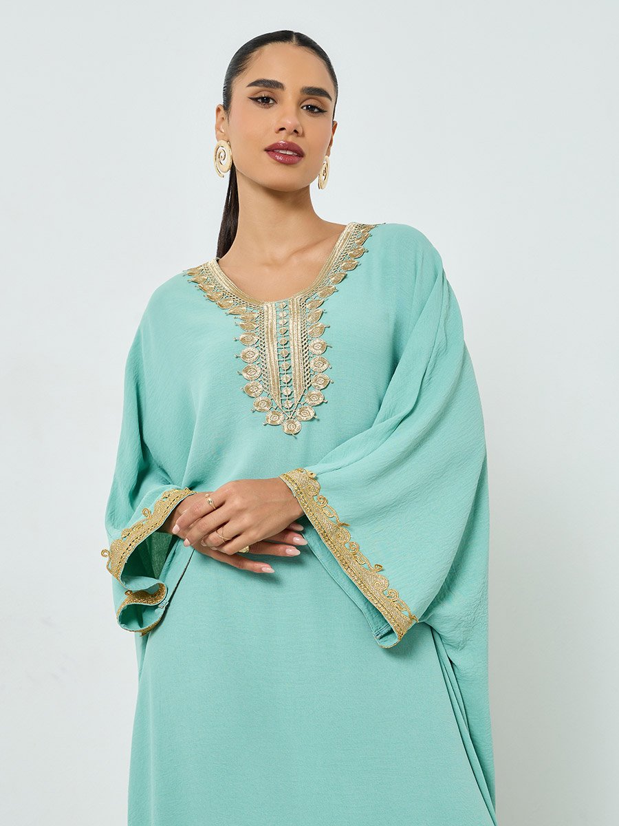 Light Blue Embroidered Lace Kaftan