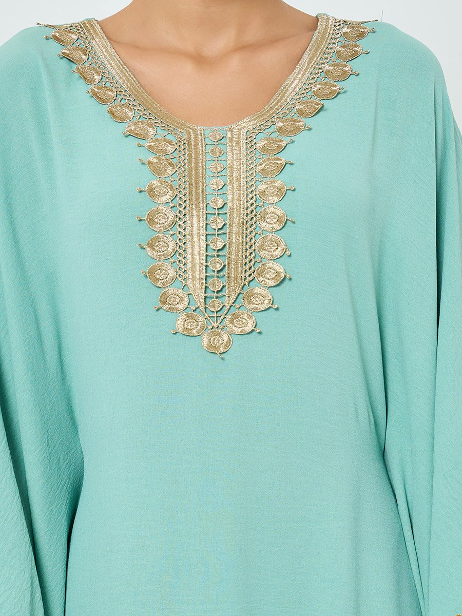 Light Blue Embroidered Lace Kaftan