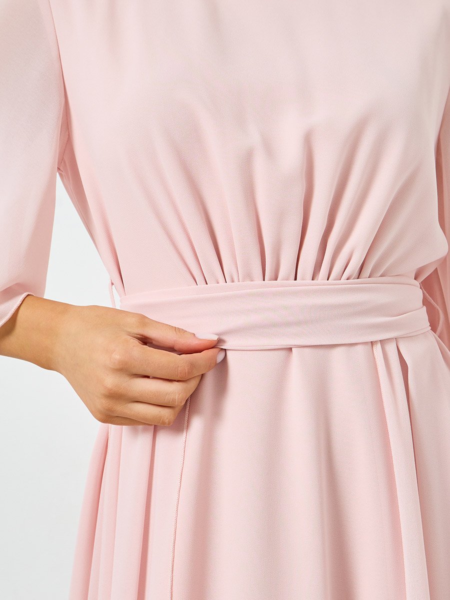 Pink Angel Sleeve Belted A-Line Maxi Dress