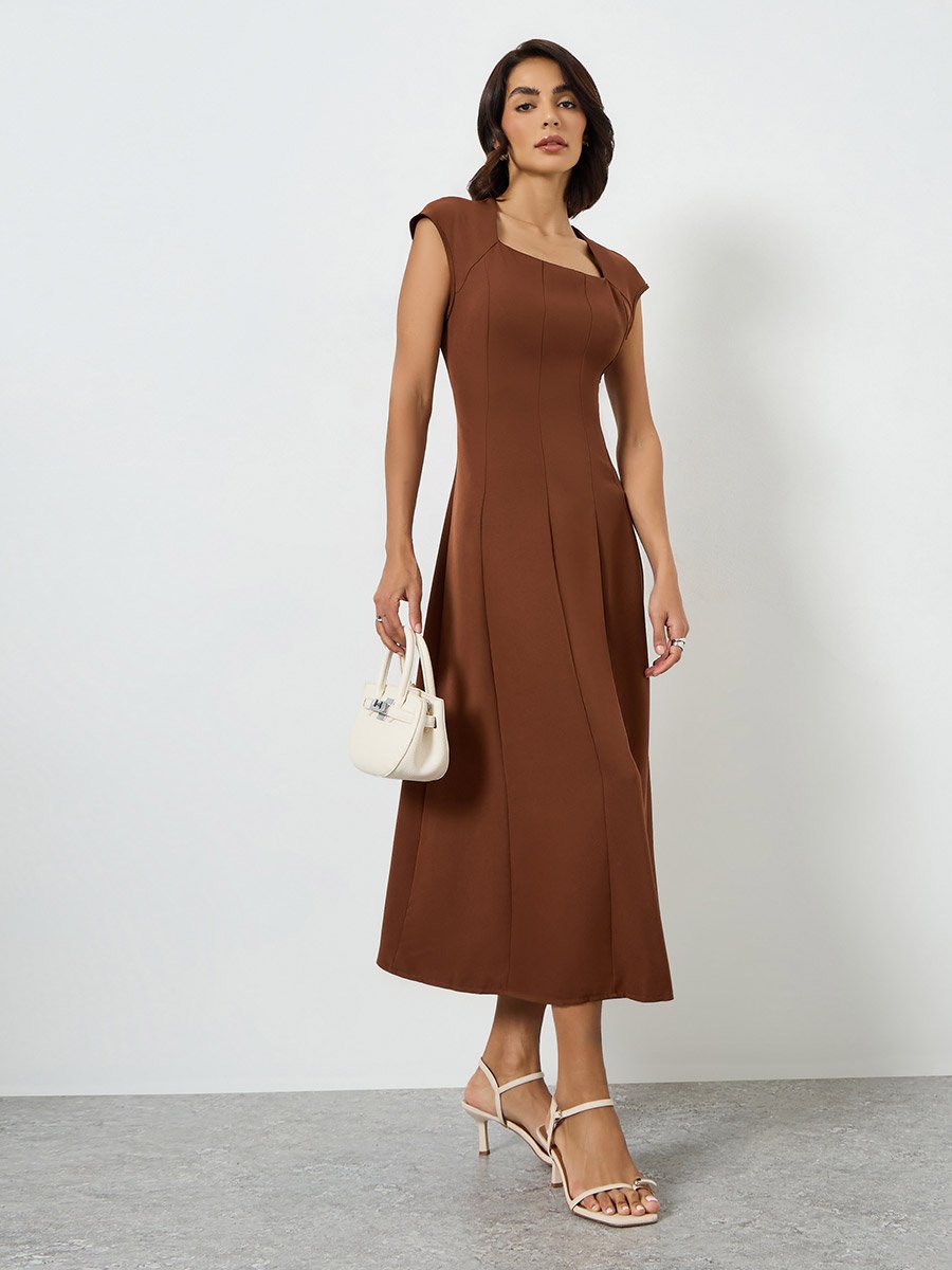 siempre knit contrast midi dress Contrast Stripe A-Line Soft Knit Dress