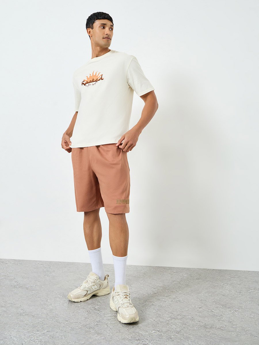 Men Placement Print Cotton Oversized Shorts