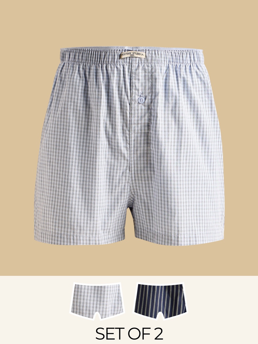 Pack of 2 - Checked Woven Boxers with Elasticated Waistband