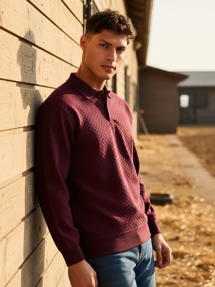 Textured Polo Sweatshirt