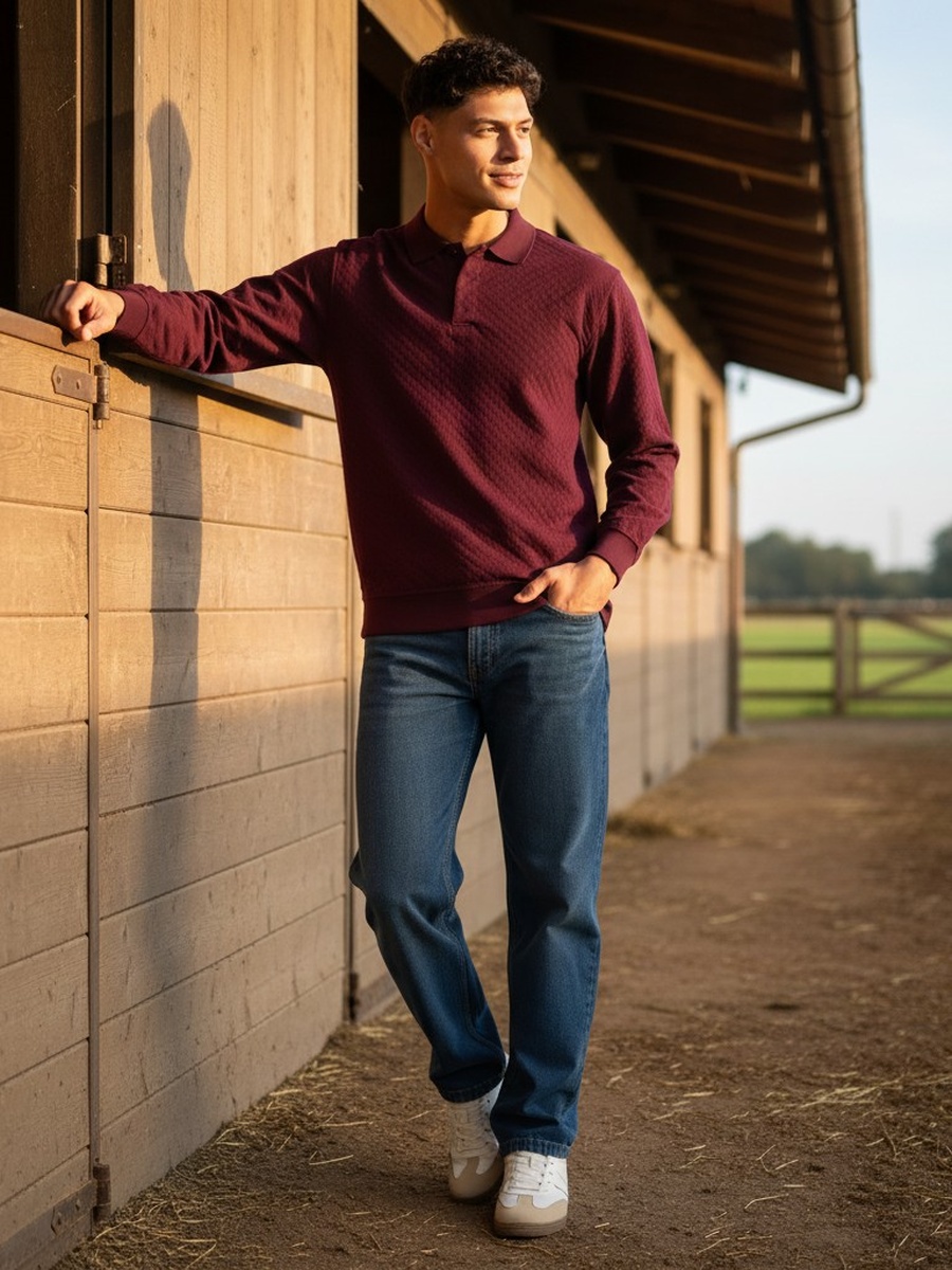 Textured Polo Sweatshirt