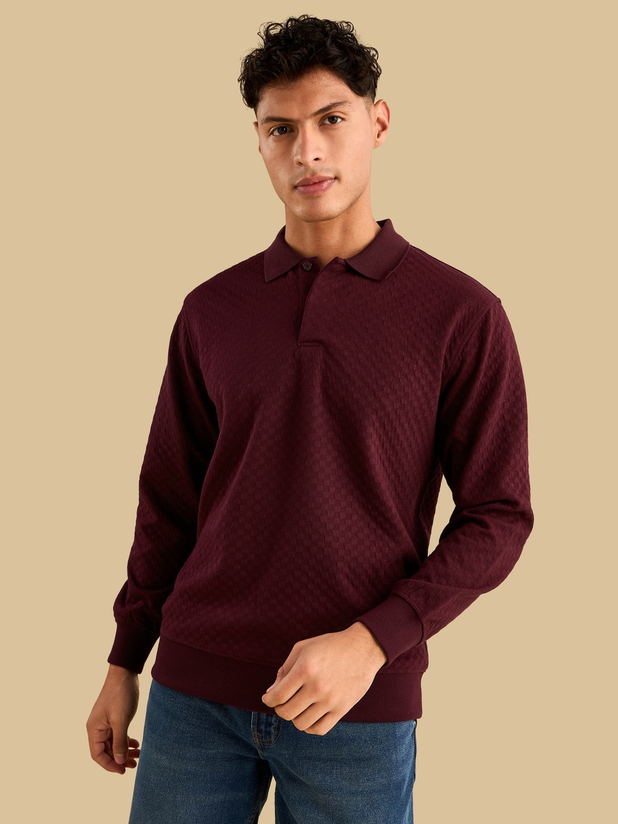 Textured Polo Sweatshirt