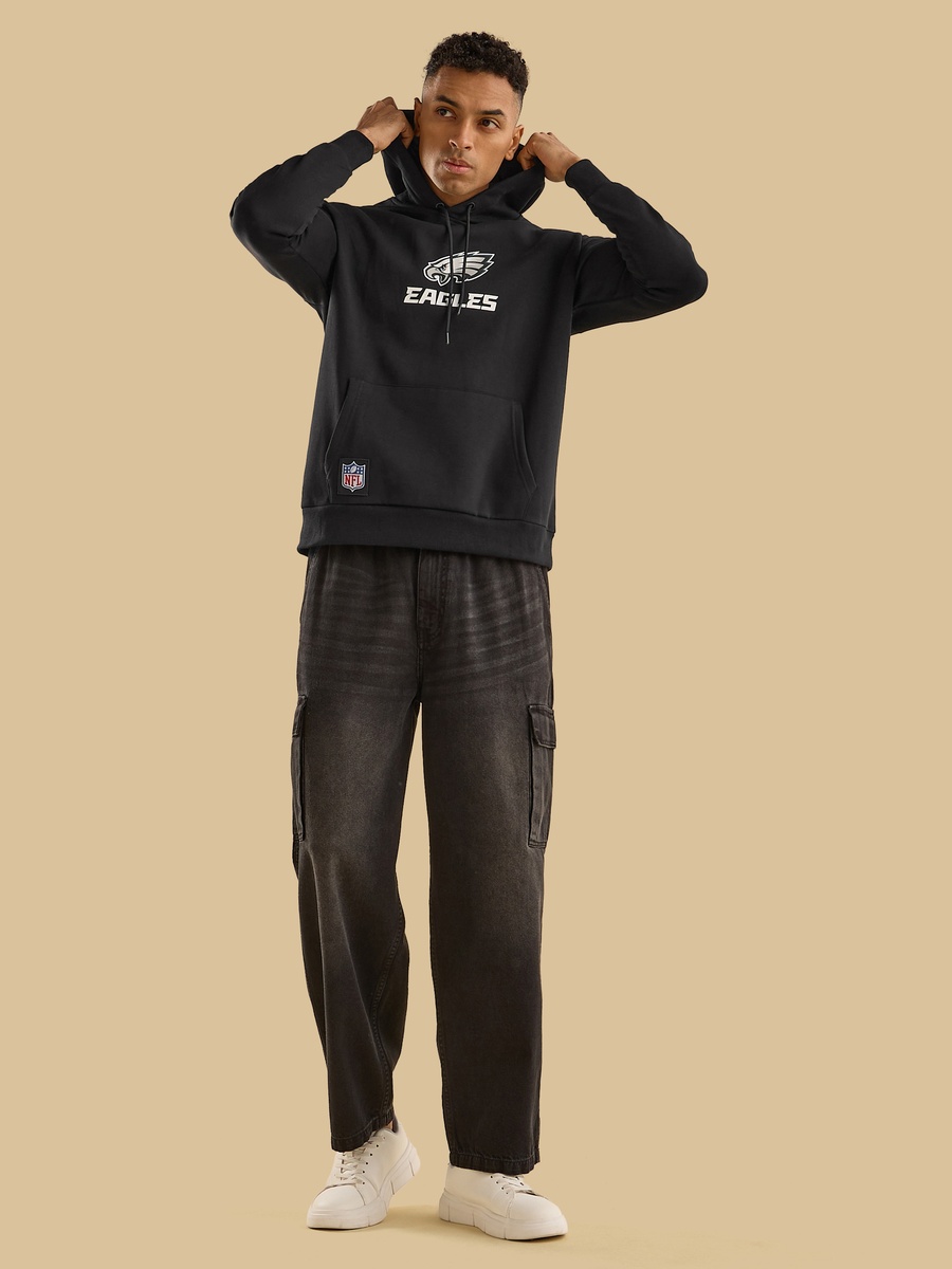 NFL Eagles Print Hooded Sweatshirt with Kangaroo Pocket