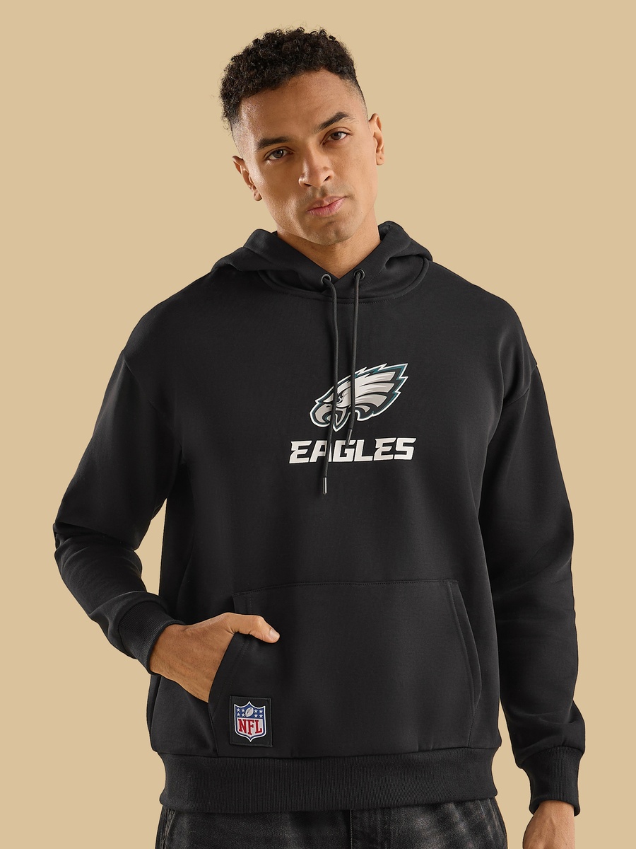 NFL Eagles Print Hooded Sweatshirt with Kangaroo Pocket