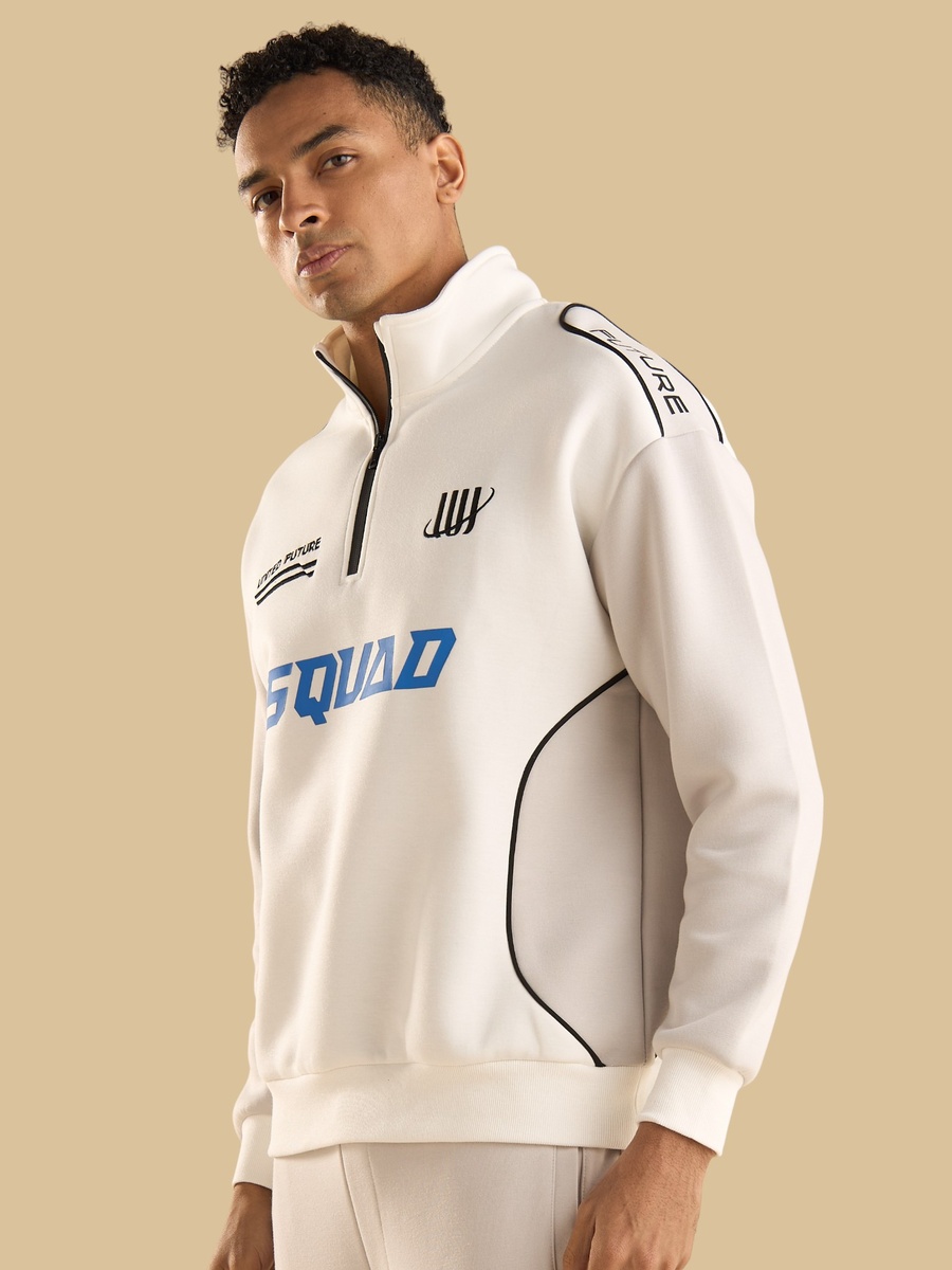 Printed Oversized Half Zip Sweatshirt For Default Category at