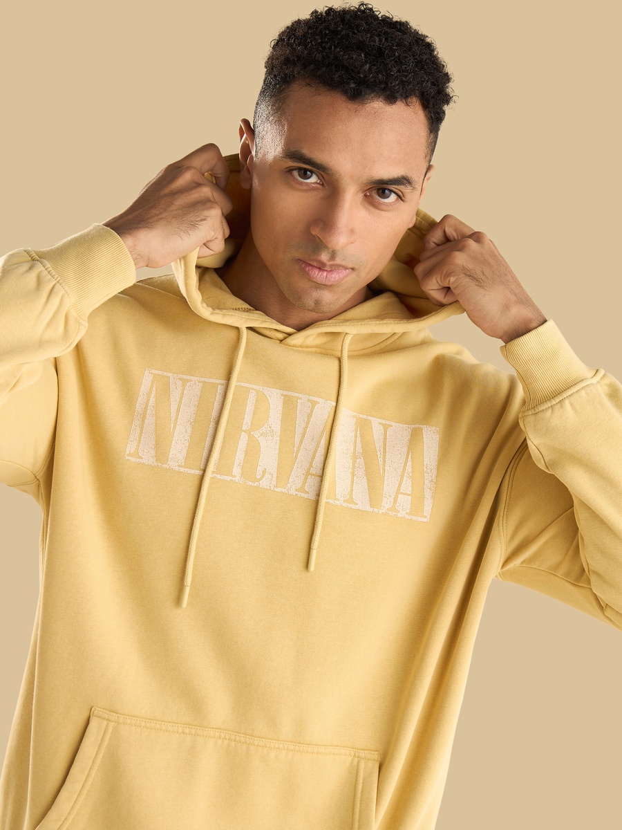 Nirvana Print Oversized Hooded Sweatshirt