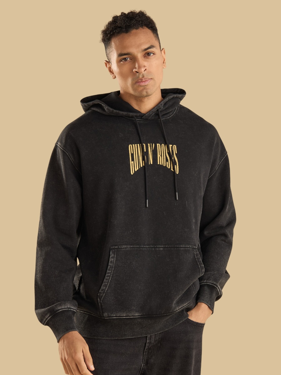 Guns N Roses Print Oversized Hooded Sweatshirt