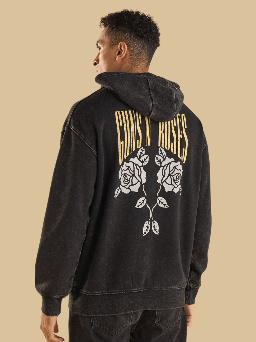 Guns N Roses Print Oversized Hooded Sweatshirt
