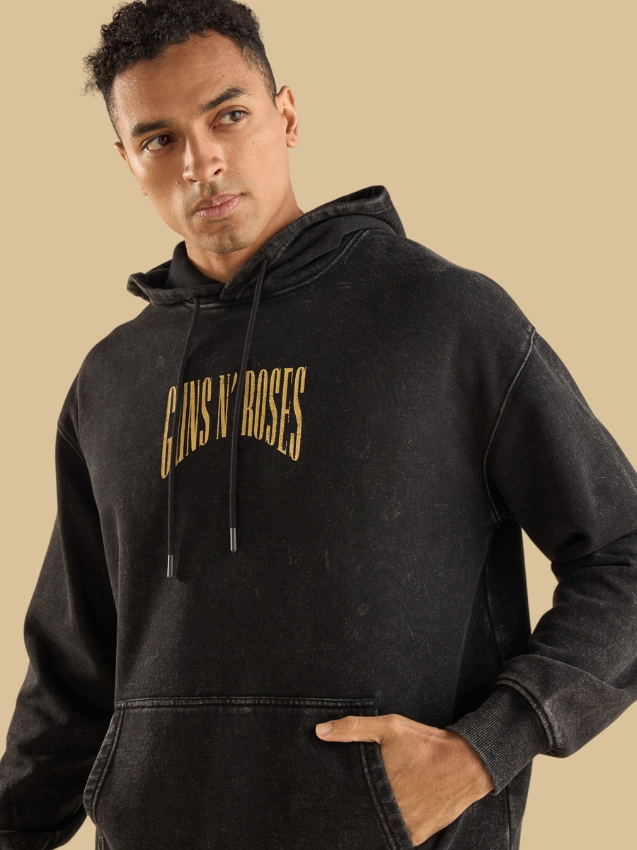 Guns N Roses Print Oversized Hooded Sweatshirt