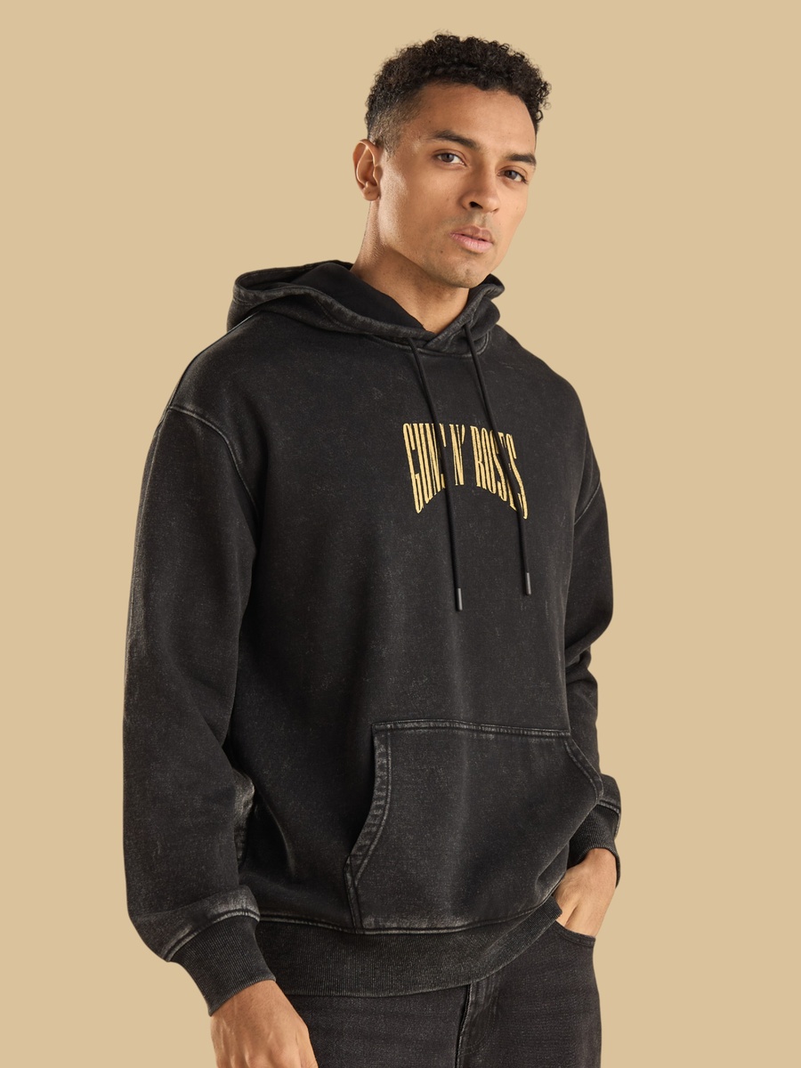 Guns N Roses Print Oversized Hooded Sweatshirt
