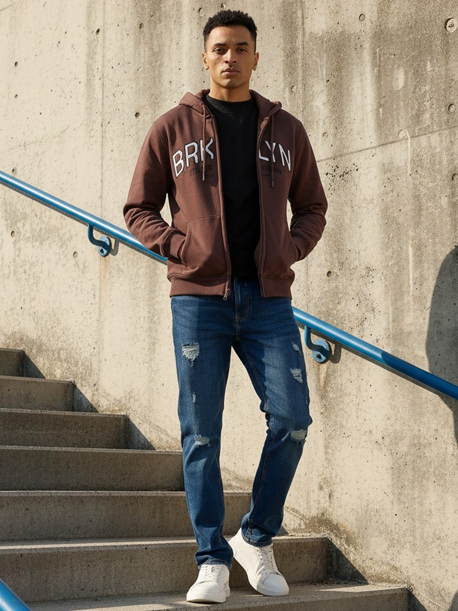 Printed Zip Through Hoodie