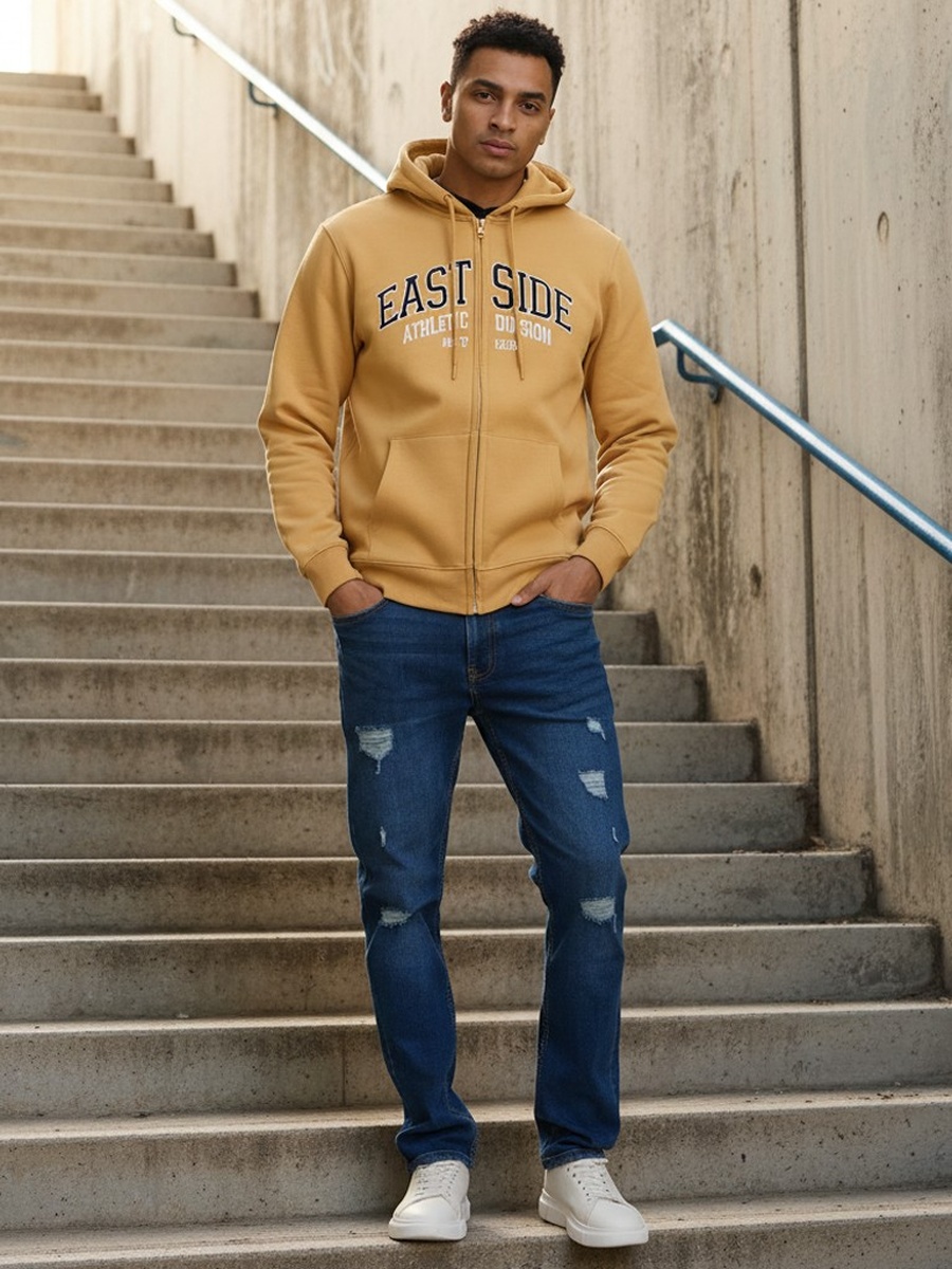 Printed Zip Through Hoodie