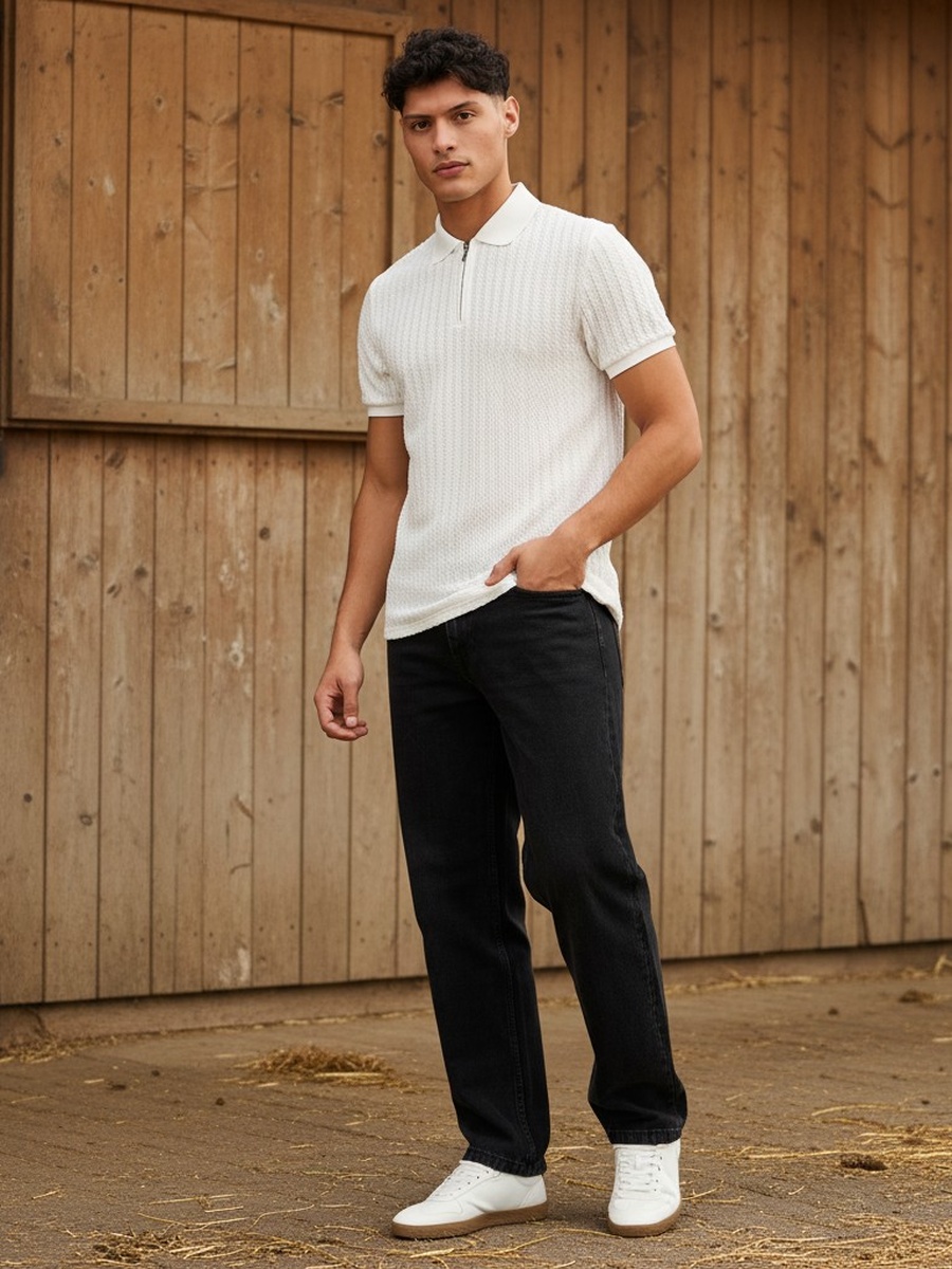 Textured Half Zip Polo T-Shirt