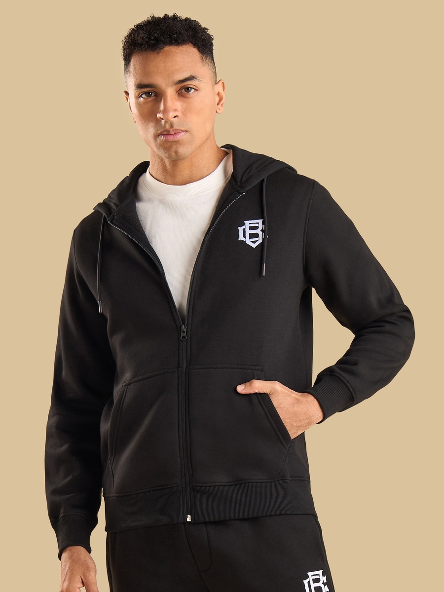Monogram Print Fleece Zip Through Hoodie