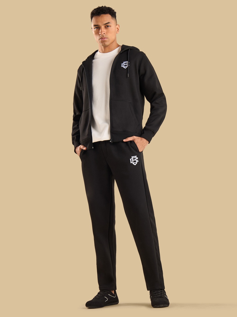 Monogram Print Fleece Zip Through Hoodie