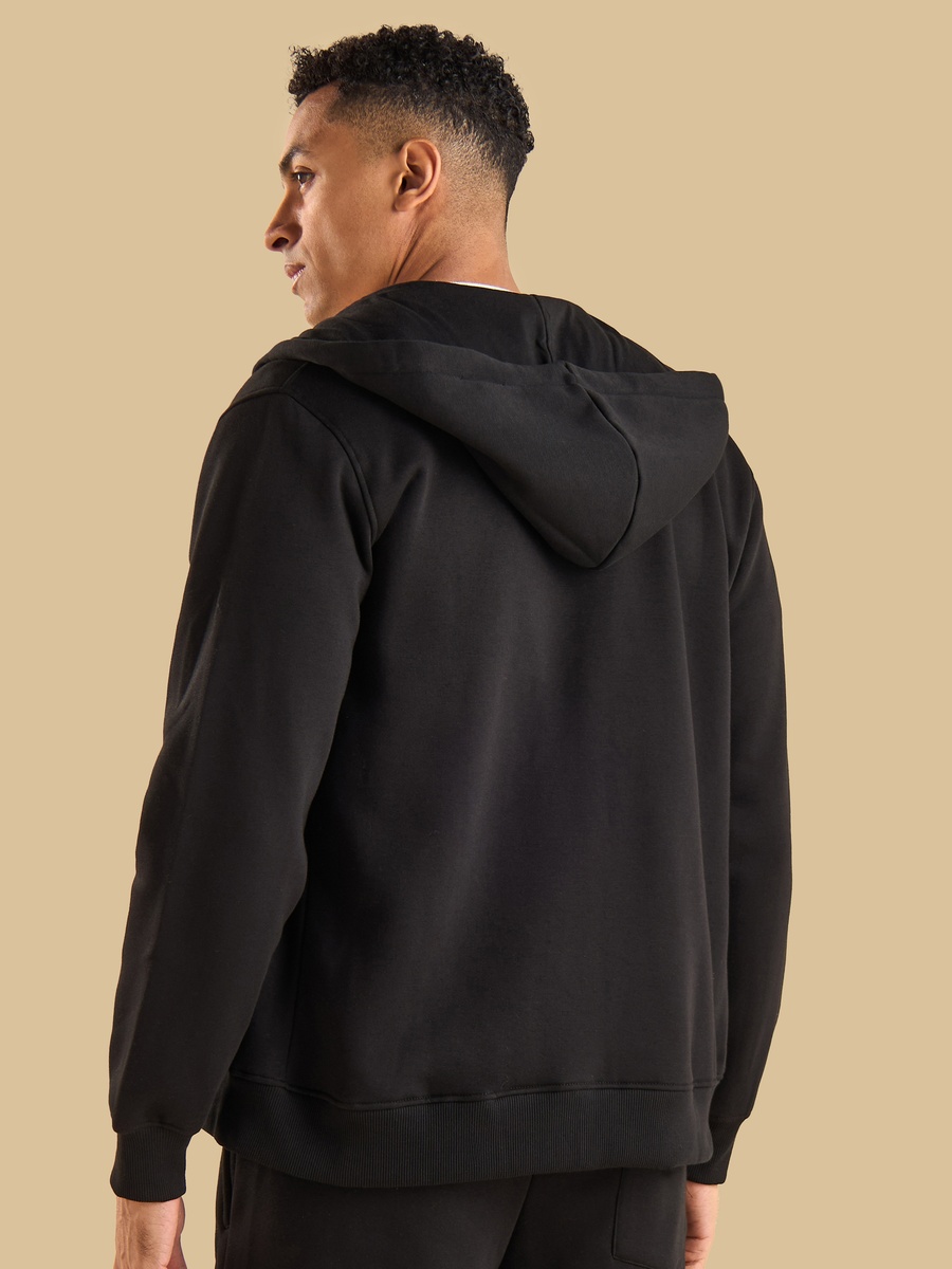 Monogram Print Fleece Zip Through Hoodie