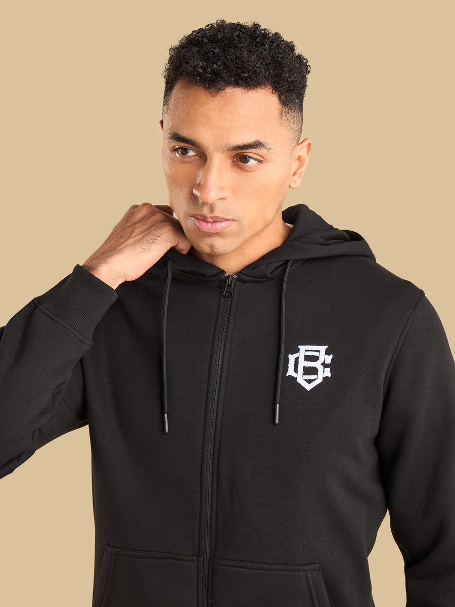 Monogram Print Fleece Zip Through Hoodie